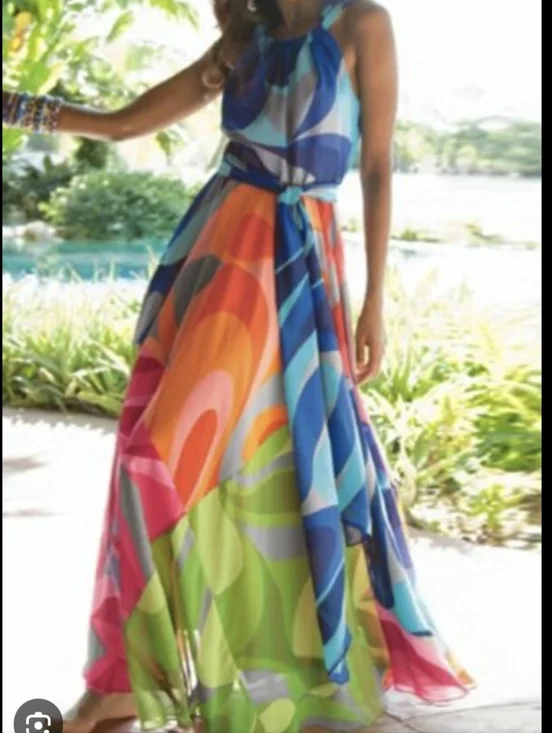 Soft Surroundings Blue Multicolor Halter Maxi Dress - Picture 3 of 10